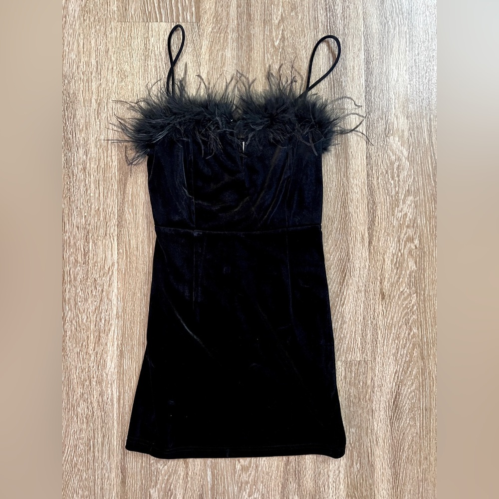 Superdown Velvet Feather Mini Dress